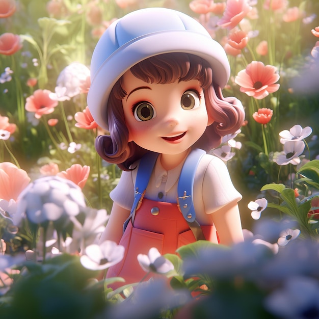 Ilustración de IP de chica súper linda por pop mart estilo Disney Pixar