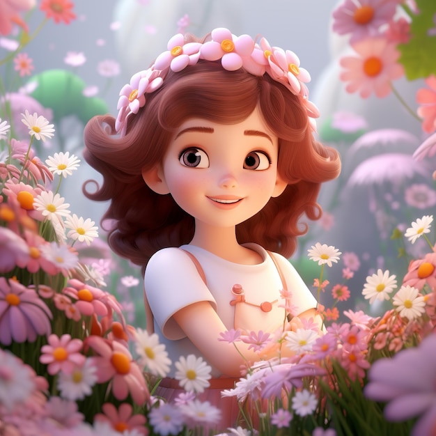 Ilustración de IP de chica súper linda por pop mart estilo Disney Pixar