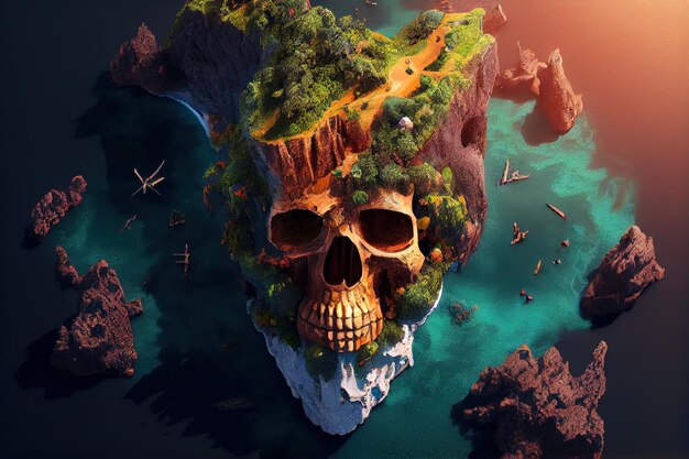 Ilustración de una isla calavera mortal