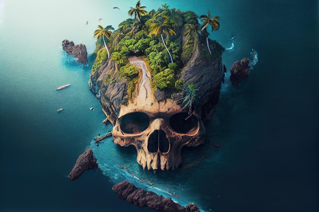 Ilustración de una isla calavera mortal