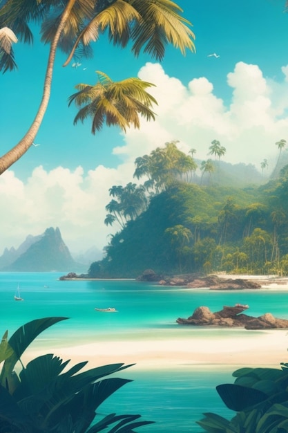 Ilustración de isla hermosa tropical