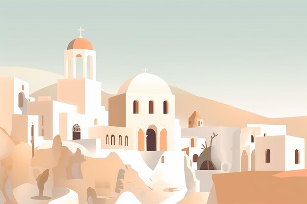 Ilustración de la isla de Santorini, Grecia, la isla de las Cícladas