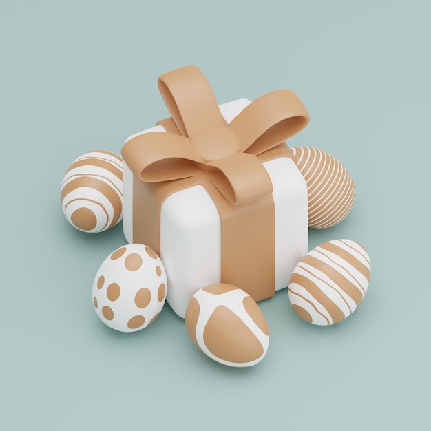 Ilustración isométrica 3d de caja de regalo de huevo de oro de Pascua
