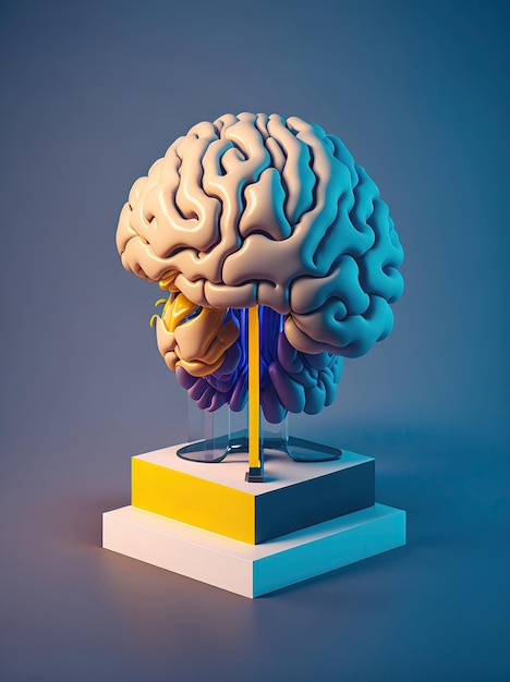 Ilustración isométrica 3D del cerebro humano