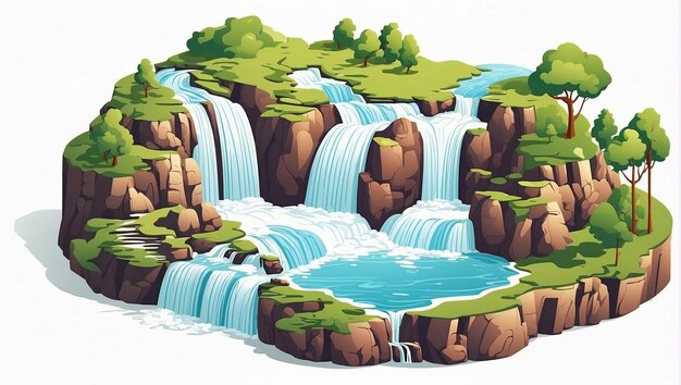 Ilustración isométrica de una cascada