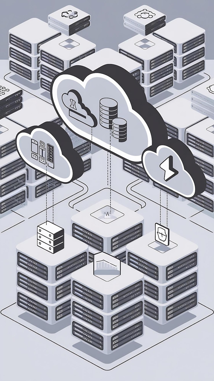 Foto ilustración isométrica del concepto de computación en la nube
