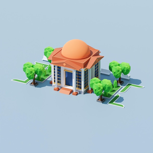 Ilustración isométrica de un museo