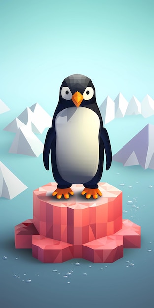 Ilustración isométrica renderizada sobre el tema del pingüino