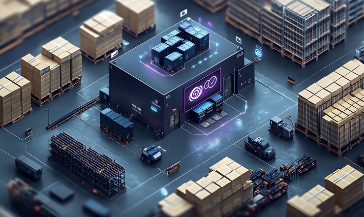 Foto una ilustración isométrica de un sistema de gestión de almacén inteligente que hace hincapié en el control de inventario con