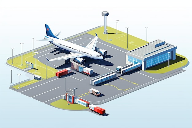 Foto ilustración isométrica vectorial al aire libre del aeropuerto