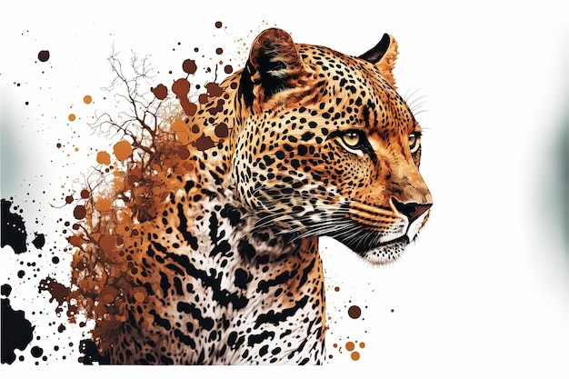 Ilustración de jaguar, imponente pose sobre fondo blanco. IA generativa