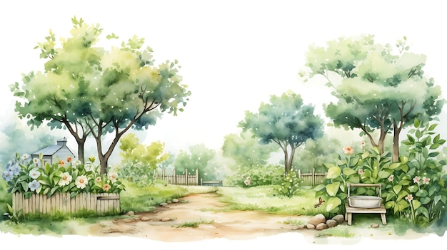 Foto ilustración de jardín con acuarela