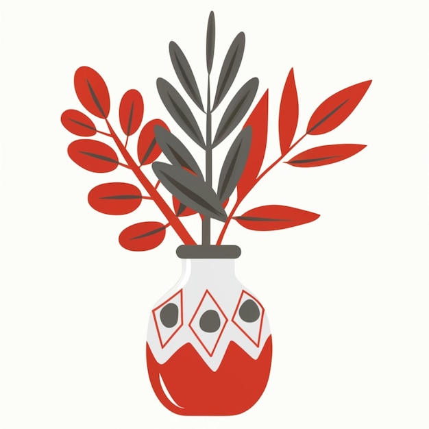 Ilustración de un jarrón con ramas y hojas de otoño