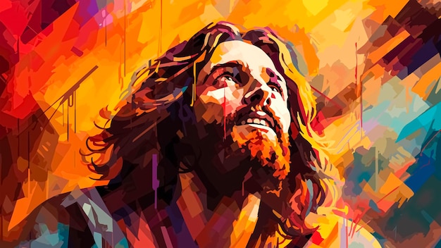 Foto ilustración de jesucristo en un fondo abstractamente colorido tema religioso espiritual e inspirador