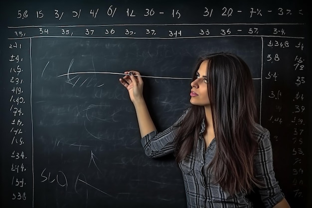 Ilustración de un joven maestro en la lección de matemáticas escribe en un jabalí