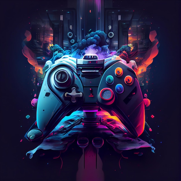 Ilustración de joystick de gamepad de controlador de juegos cyberpunk