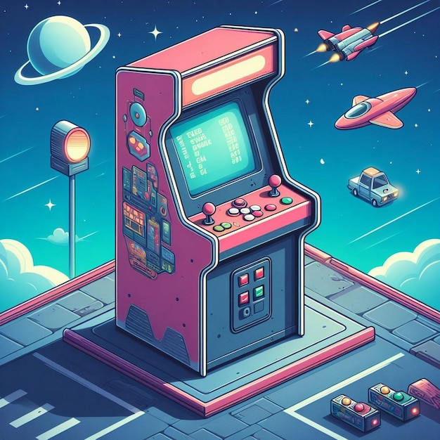 Foto ilustración de juegos de máquinas de arcade retro
