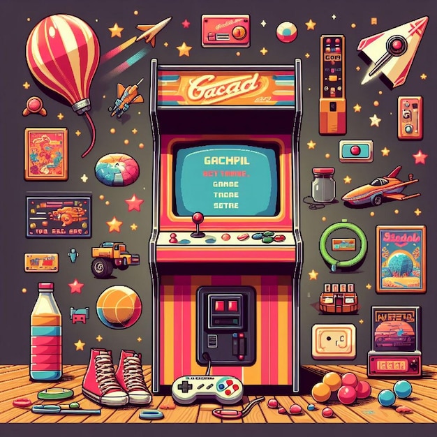 Foto ilustración de juegos de máquinas de arcade retro