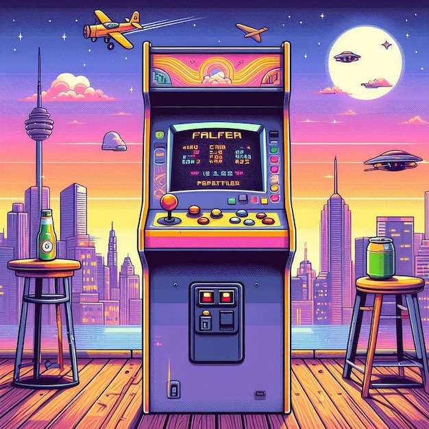 Foto ilustración de juegos de máquinas de arcade retro