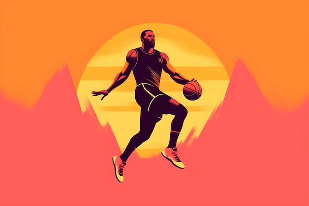 Foto una ilustración de un jugador de baloncesto con el sol detrás de él.