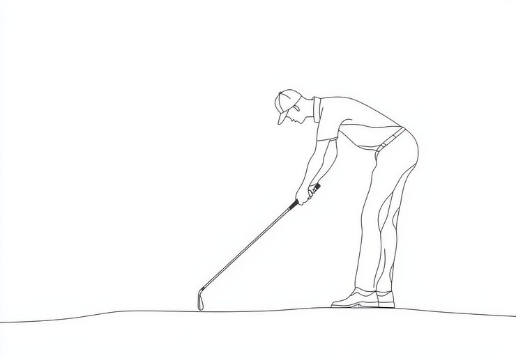 Foto una ilustración de un jugador de golf jugando el deporte un dibujo de línea continua