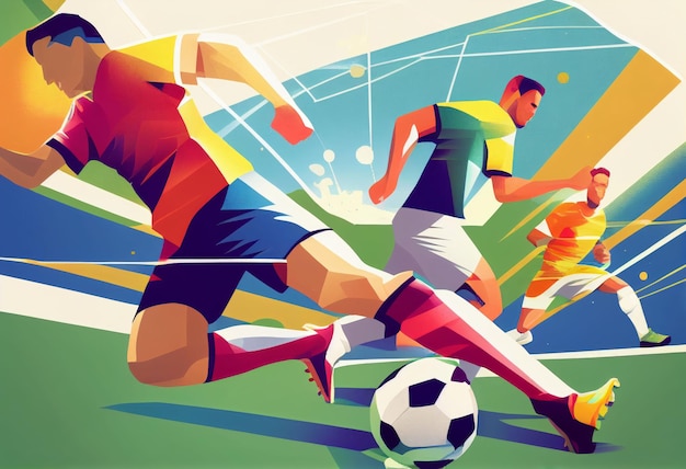 Ilustración de jugadores de fútbol compitiendo en el campo creada con tecnología de IA generativa
