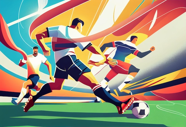 Ilustración de jugadores de fútbol compitiendo en el campo Creado con tecnología de IA generativa