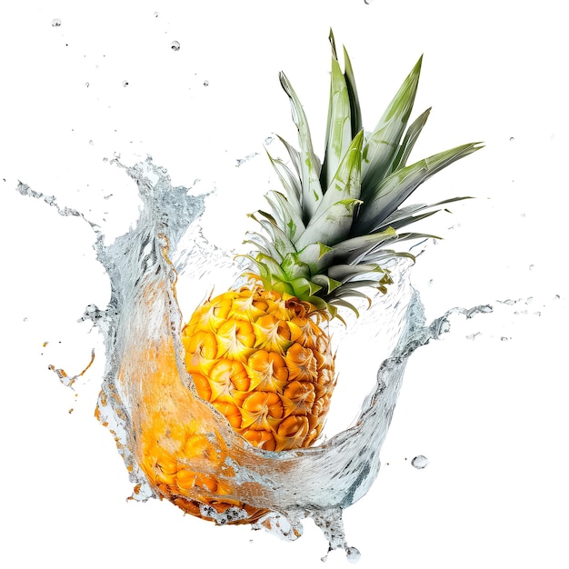 Ilustración de jugos de frutas de piña fresca y jugosa salpicaduras aisladas sobre fondo blanco