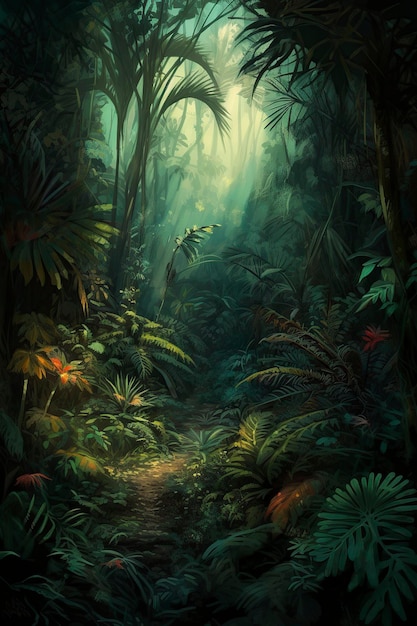 Ilustración jungla salvaje y oscura