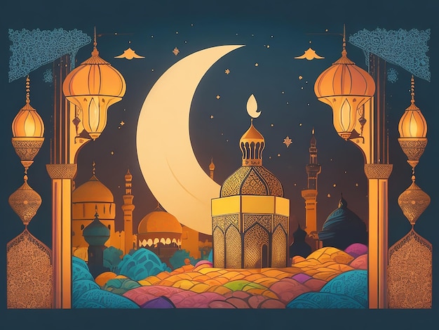 Ilustración de Kareem Eid Mubarak para el mes de Ramadán