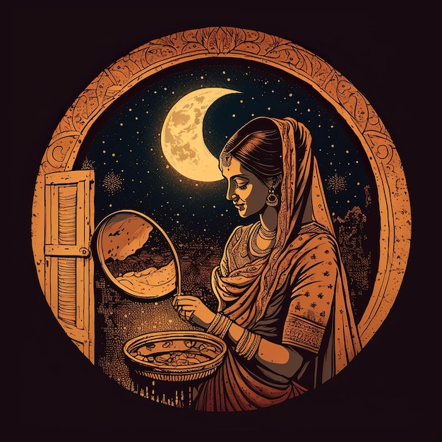 Ilustración de karva Chauth Generativo Ai