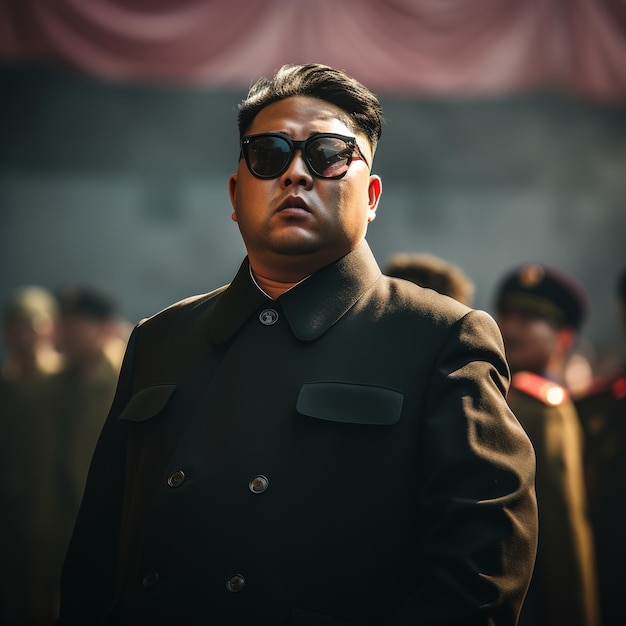 Ilustración de Kim Jong-un disparado desde el lado 60mm lente fov cinematográfico