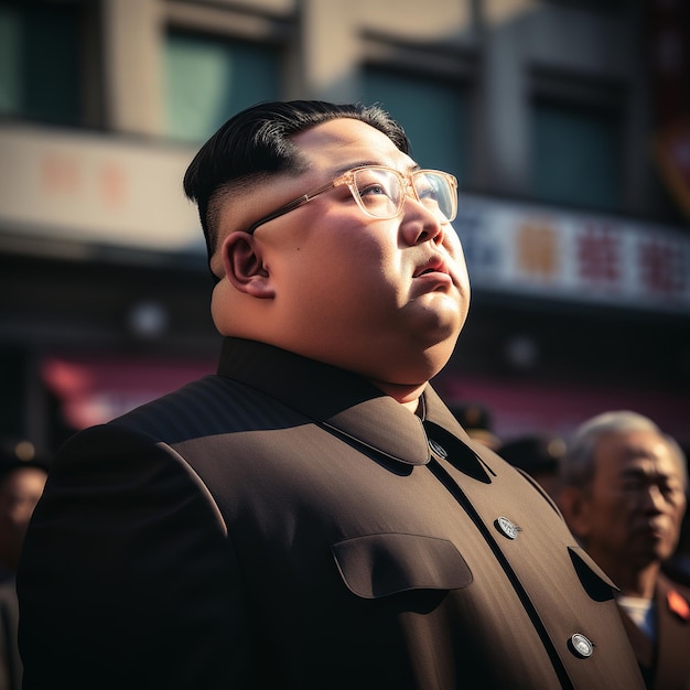 Ilustración de Kim Jong-un disparado desde el lado 60mm lente fov cinematográfico