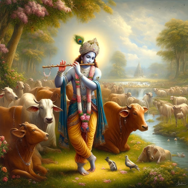 Foto ilustración de krishna janmashtami shree krishna