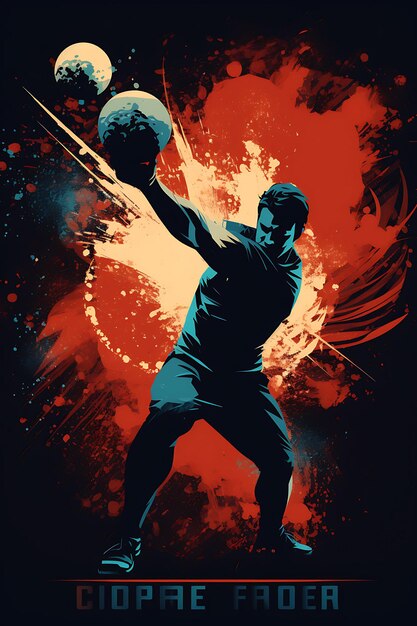 Ilustración lanzamiento de martillo fuerza controlada esquema de colores oscuro e intenso póster de arte deportivo 2D plano