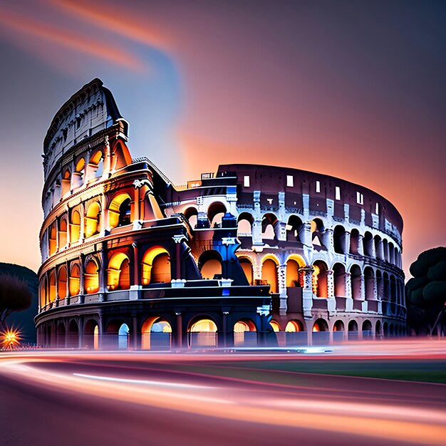 ilustración larga exposición del coliseo roma italia