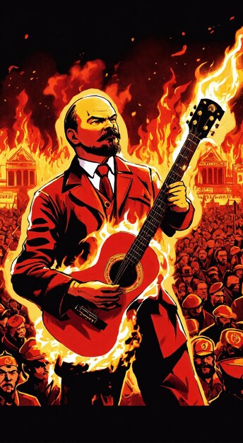 Foto ilustración de lenin en el fondo del fuego