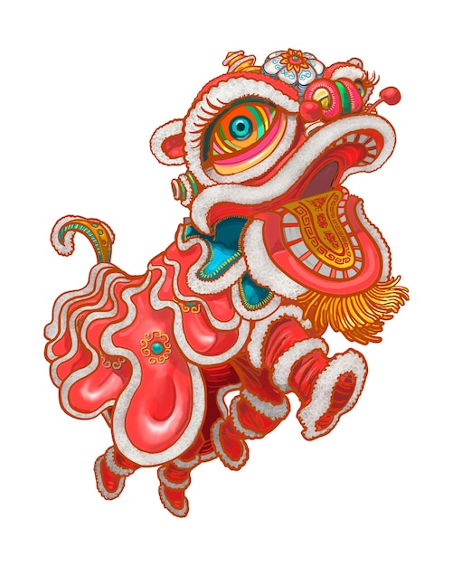Ilustración de león chino pegatina png fondo transparente