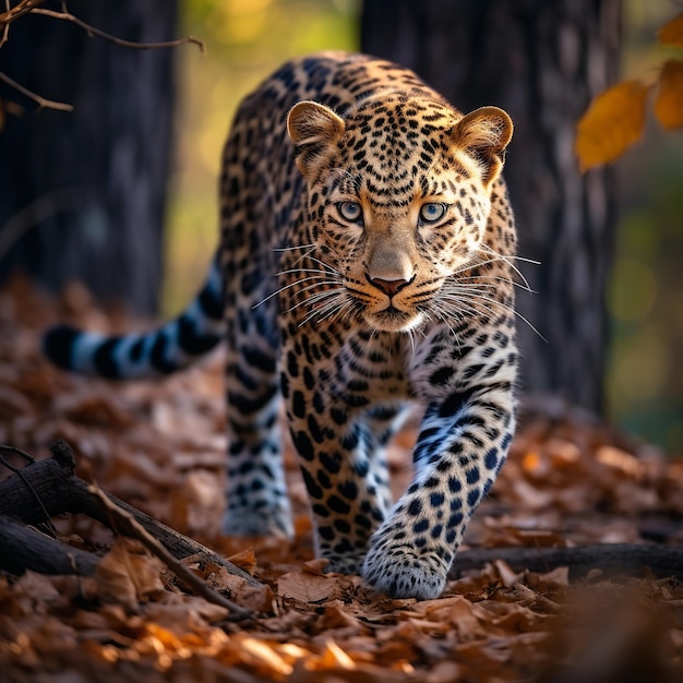 ilustración de un leopardo caminando por el bosque del