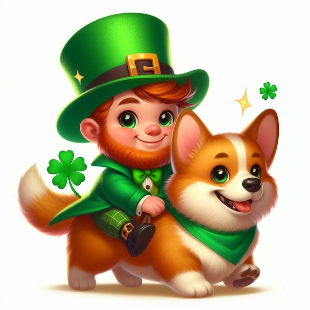 Ilustración de un leprechaun amistoso con una complexión rosada y un brillo travieso en sus ojos