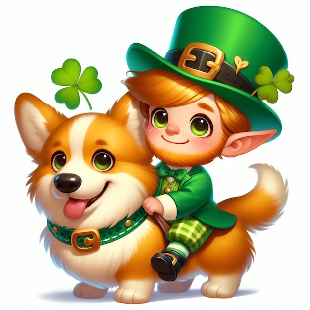 Ilustración de un leprechaun amistoso con una complexión rosada y un brillo travieso en sus ojos