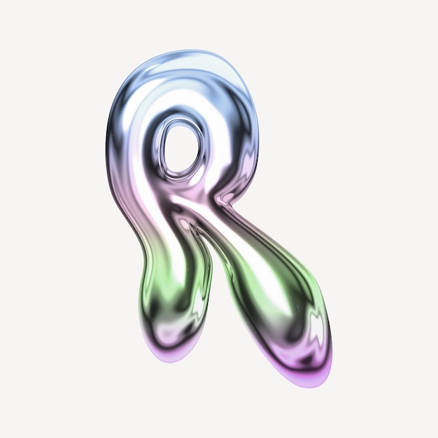 Ilustración de la letra holográfica de cromo fluido R