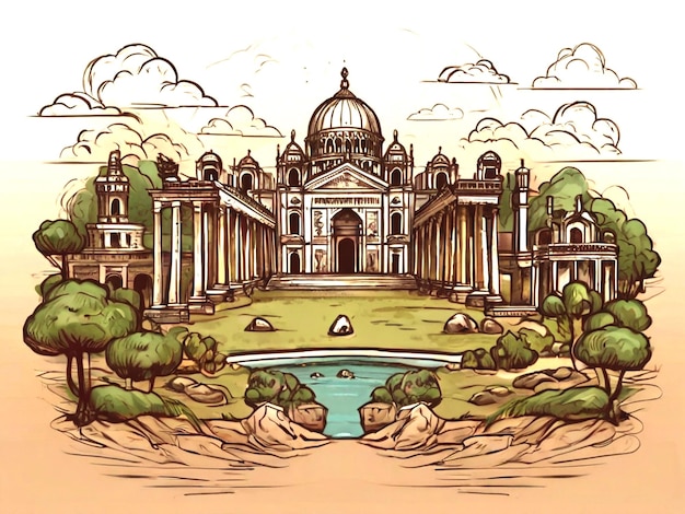Ilustración libre de vector dibujada a mano para el Día del Patrimonio Mundial