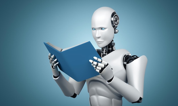 Ilustración de un libro de lectura humanoide robot