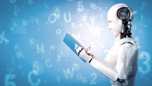 Ilustración de un libro de lectura humanoide robot