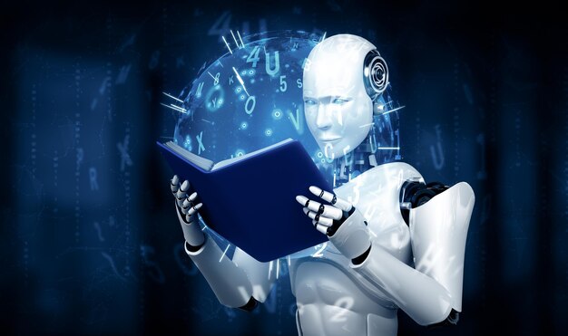Ilustración de un libro de lectura humanoide robot