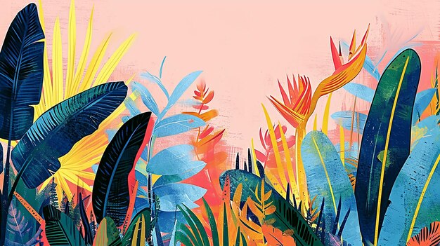 Ilustración ligera de plantas tropicales raras de pie individuales como el pájaro del paraíso monstera