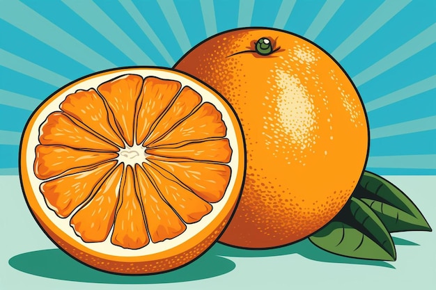 Una ilustración de un limón y una naranja sobre un fondo azul.