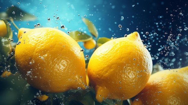 Ilustración de limones recién recogidos brillando con gotas de agua