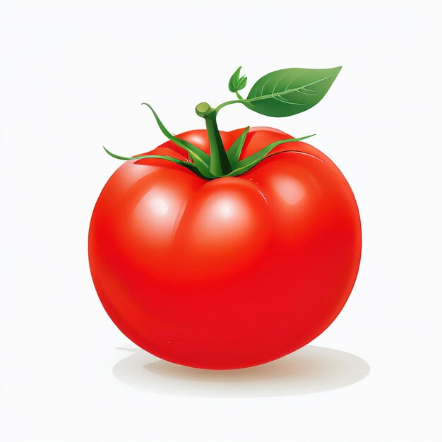 Una ilustración limpia y minimalista de un tomate expuesto sobre un fondo blanco prístino